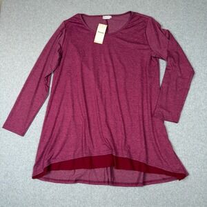 Poetsky Womens XXL Long Sleeve Tunic Top Burgundy Layered Hem Boho Flowy Casual